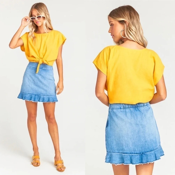 Show Me Your Mumu Katrina Top Size Large Linen Blend Canary Yellow Front Slit - Picture 1 of 8